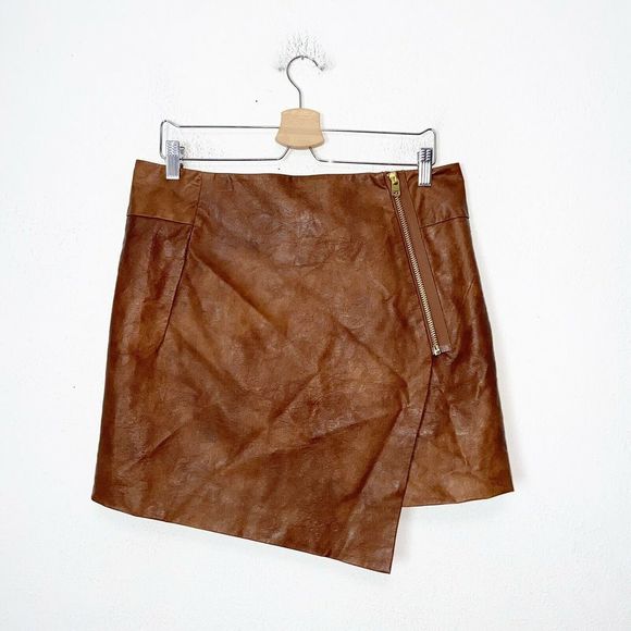 H&M Dresses & Skirts - H&M Brown Faux Leather Asymmetrical Hem Skirt